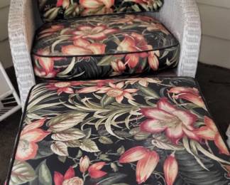 Wicker Armchair with Ottoman