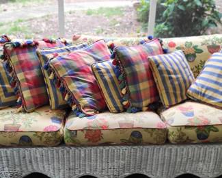Wicker Sofa with Pillows