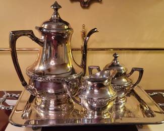 Silver Plate Tea Set with Serving Tray