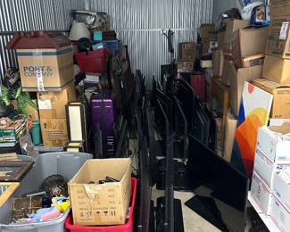 Lot #1 Large 10’x20’ Storage Unit 20+ TVs with remotes, Artwork, Antique Furniture, tools, Totes and Boxes