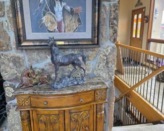 Kirby Satler original painting; granite top console table with storage.