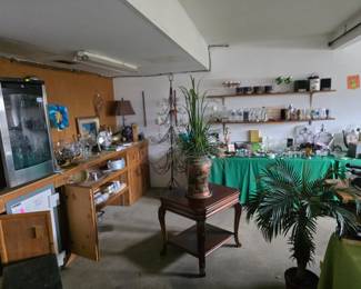 Garage view; wine refrigerator; safe behind open doors.