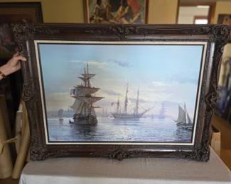 Framed giclee print of Tall Ships by Peter Ellenshaw.
