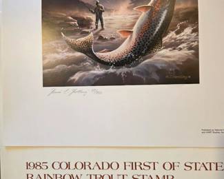 Limited edition 1985 artwork with certificate and two $5.00 stamps.