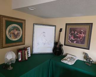 Dean Guitar with case in excellent condition; Red Student Accordion with caseh