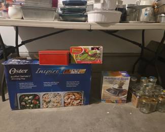 Serving Buffet, canning jars, slicers