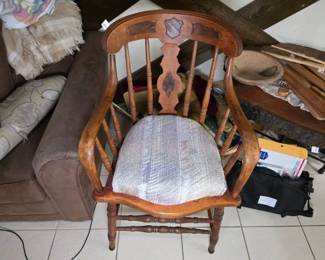Inlaid Hardwood Captains Style Windsor Armchair