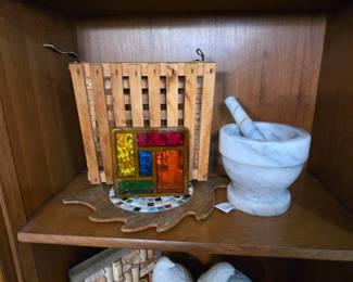 Art Glass and a Marble Mortar