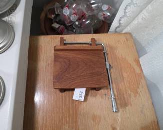 Modern Teak Wood and Metal Wire Cheese Slicer