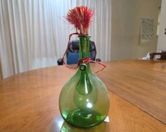Italian Blown Green Glass Ice Pocket Decanter