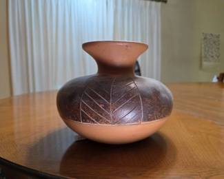 Mexican Sgraffito Earthenware Leaf Vase