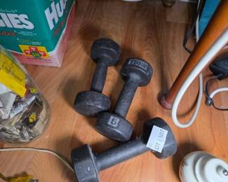 Three Cast Iron Dumbbells Including York