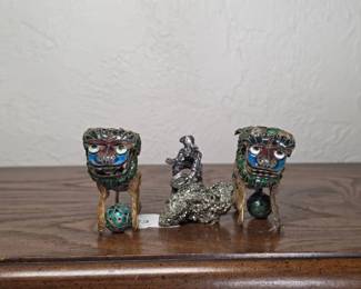 Chinese Style Filigree Guardian Lions & Miner