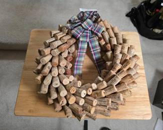 Folk Art Style Wine Cork Wreath with Plaid Bow