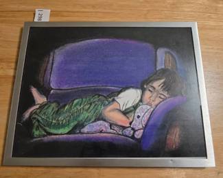 Adam Parker, Sleeping Child with Plush Toy, Pastel and Colored Pencil