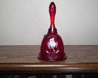 Fenton Ruby Red Glass Bell Signed Freda Hubbard