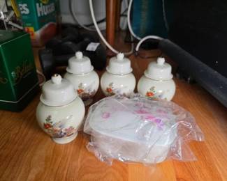 Four Bird and Floral Ceramic Ginger Jars