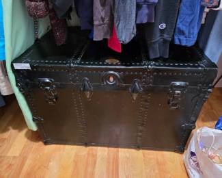 Early 20th Century Black Flat-Top Steamer Trunk