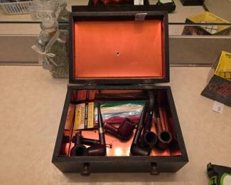 Copper-Lined Wooden Pipe Humidor with Pipes