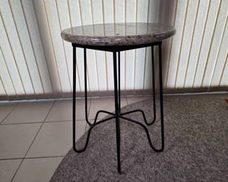 Side Table with Granite Top and Metal Base
