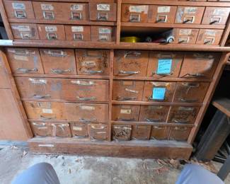 MCM Oak Multi-Drawer Library Card Catalog Cabinet
