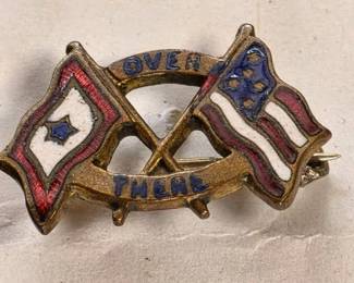 World War I Gilt and Enamel Over There Sweetheart Pin featuring Service and US Flags