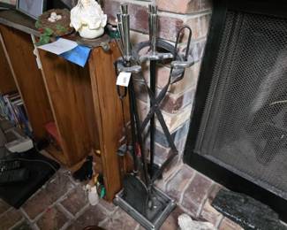 MCM Black Iron and Chrome Fireplace Tools
