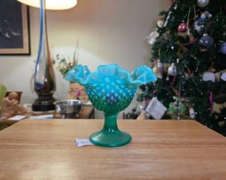 Fenton Emerald Green Opalescent Hobnail Compote