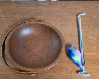 A Gunlocke MCM Wooden Bowl & A Glass Pipe