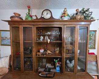 Large MCM Wood Cabinet & Decorative Collectibles
