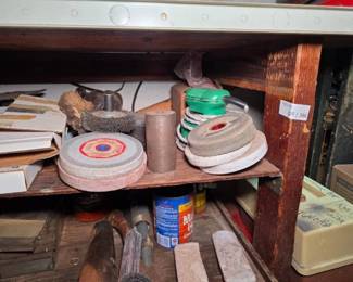 Workshop Tools, Abrasives, and Advertising Tins