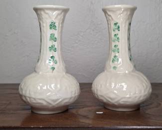 Belleek Pottery Shamrock Porcelain Vases