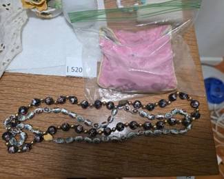 Chinese Cloisonne Necklace and Fabric Pouch