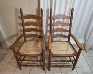 Colonial Revival Hardwood Ladder-Back Armchairs