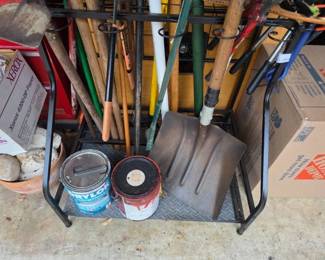 Garden Tools, Metal Storage Rack, and Sealants