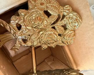 Vintage brass rose curtain tiebacks