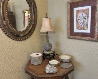 Mirror, artwork, dishes