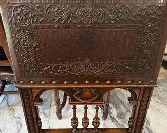 Renaissance Revival Carved Leather and Wood Side Chair