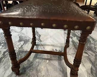 Renaissance Revival Carved Leather and Wood Side Chair