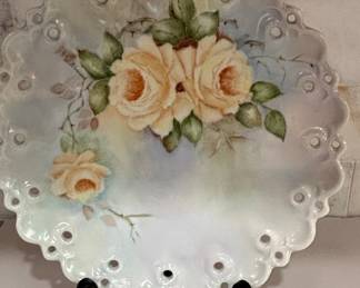 Antique Hand-Painted Porcelain Plate with Yellow Roses and Scalloped Edge - O&EG Royal Austria