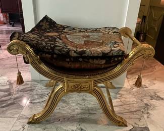 Giltwood Curulean Stool with Tapestry Cushion