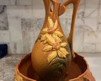 Roseville Pottery Clematis Ewer and Basin Set