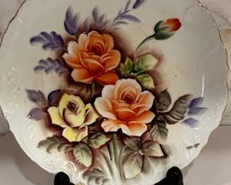Hand-Painted Porcelain Plate with Roses, Signed 'R.S. Germany'