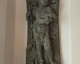 Cherub with Corn and Wheat Wall Plaque by Henri Studio