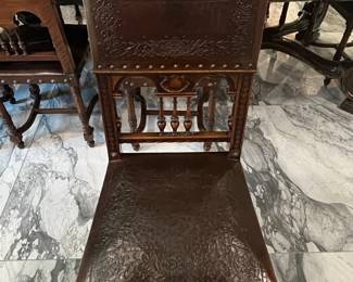 Renaissance Revival Carved Leather and Wood Side Chair