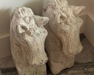 Pair of Vintage Cast Stone Horse Heads