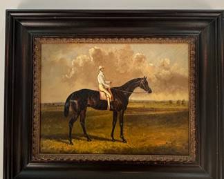 19th Century Oil Painting of Racehorse and Jockey