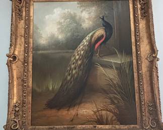 Peacock in a Landscape Painting