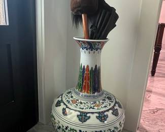 Large Imari Porcelain Vase with Stick Horse Head