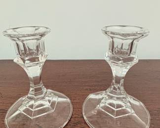 Pair of Cut Crystal Candlesticks by Val Saint Lambert